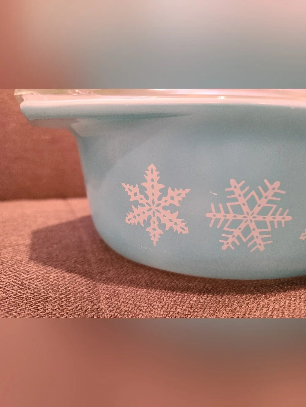 Vintage Pyrex Snowflake Turquoise oval casserole dish & lid